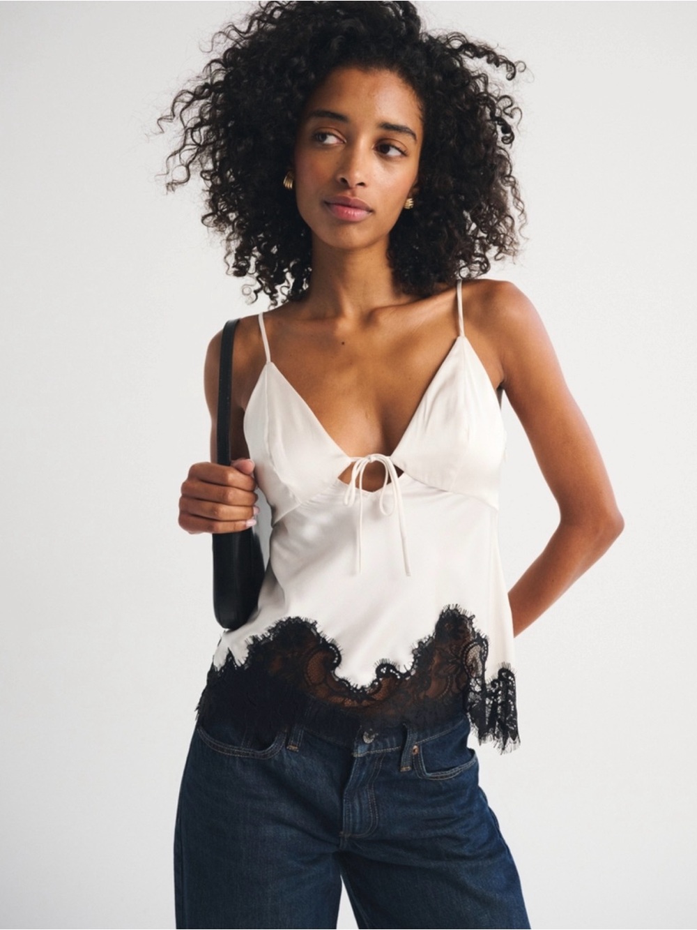 Abercombie Silk-Feel Ivory Lace Trim Cami Top